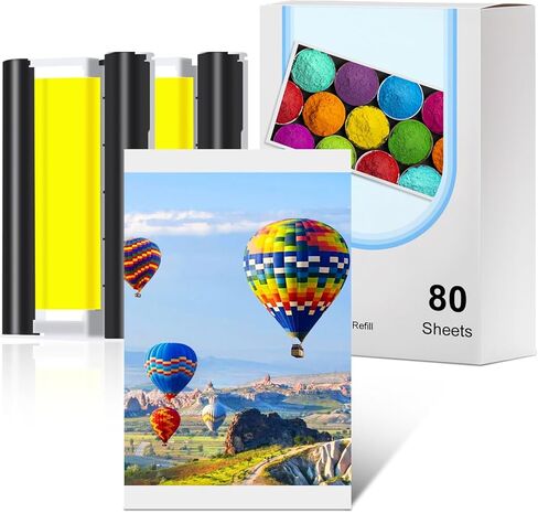 متوافق مع طابعة صور Liene Amber M100/M110/M200/M210 4 بوصة × 6 بوصة 80 ورقة ورق صور و2 خراطيش حبر، لـ DHP512/DHP513/DHP514/DHP515 إعادة التعبئة، صبغ التسامي، كامل الألوان، العرض، الإطار in Kuwait