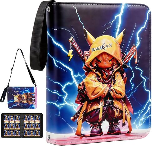 Card Binder 4 Pocket 𝐰𝐢𝐭𝐡 𝐂𝐫𝐨𝐬𝐬𝐛𝐨𝐝𝐲 𝐒𝐭𝐫𝐚𝐩 – 400 Cards, 50 Removable 𝐒𝐢𝐝𝐞-𝐋𝐨𝐚𝐝𝐢𝐧𝐠 Pages, PU Leather Cover, Secure Zipper, Compatible with TCG/MTG/Pokemon/Sport in Saudi Arabia
