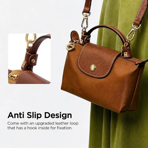 Leather Shoulder Strap Kit, Punch-Free and Anti-Slip Leather Buckle Compatible with Longchamp Mini Bags in Saudi Arabia