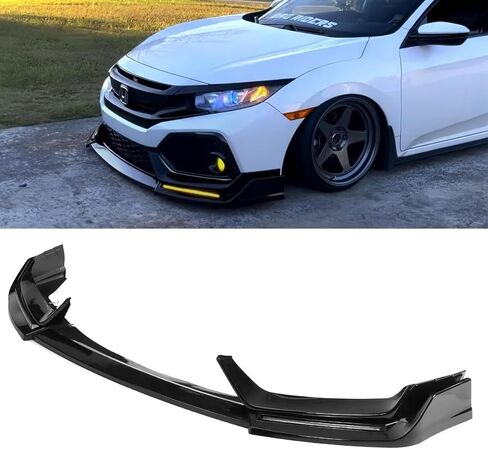 الشفة الأمامية مع الضوء متوافقة مع Honda Civic 2017-2021، 3 قطع من المصد الأمامي الأسود اللامع لسد الذقن المفسد، مناسب لسيارة السيدان هاتشباك Si، طقم هيكل تعديل ABS رياضي in Kuwait
