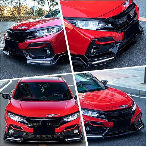 الشفة الأمامية مع الضوء متوافقة مع Honda Civic 2017-2021، 3 قطع من المصد الأمامي الأسود اللامع لسد الذقن المفسد، مناسب لسيارة السيدان هاتشباك Si، طقم هيكل تعديل ABS رياضي in Kuwait