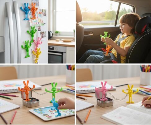 MAGMEN Quiet Travel Toy for Airplane & Car -6-Pack Magnetic Bunny - Sensory Action Figures Fidget Toy for Waiting Rooms & Doctors Offices - STEM Road Trip Toy in Collectible Tin in Saudi Arabia