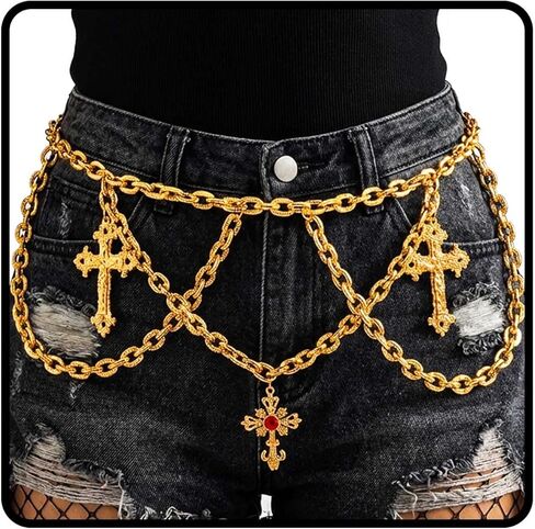 ELABEST Cross Waist Chain Belt Y2k Gothic Chunky Layered Waist Chains Charm Punk Accessories for Women in Saudi Arabia