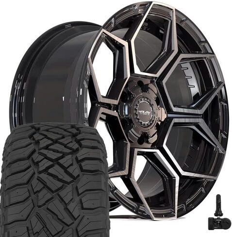 4PLAY Wheels 4PS26 22 Inch Rims and Tires Fit 6x135 & 6x139.7 22x10 Gloss Black Brushed with Tinted Clear - TerraMax RT 285/45-22 (Set of 4) in Saudi Arabia
