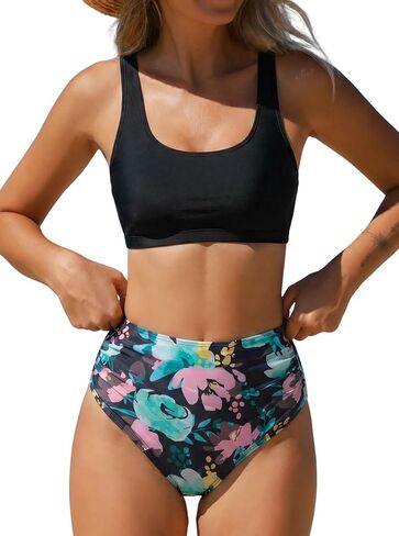 popvil High Waisted Bikini Sets: Tummy Control Two Piece Swimsuit for Women Modest Floral Print 2026 Bathing Suit in Saudi Arabia