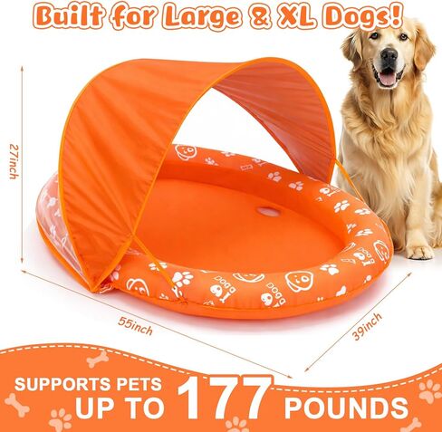 Gerrii Inflatable Dog Pool Float with Canopy - 59''x39'' Dog Swimming Pool Water Raft for Lake Pet Swimming Float Lounger Tear Resistant Oxford Adjustable Sun Shade for Small Medium Large Pets Outdoor in Saudi Arabia