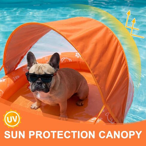 Gerrii Inflatable Dog Pool Float with Canopy - 59''x39'' Dog Swimming Pool Water Raft for Lake Pet Swimming Float Lounger Tear Resistant Oxford Adjustable Sun Shade for Small Medium Large Pets Outdoor in Saudi Arabia