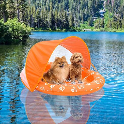 Gerrii Inflatable Dog Pool Float with Canopy - 59''x39'' Dog Swimming Pool Water Raft for Lake Pet Swimming Float Lounger Tear Resistant Oxford Adjustable Sun Shade for Small Medium Large Pets Outdoor in Saudi Arabia
