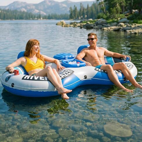 Sunlite Sports Inflatable River Tube Float with Built in Cooler - Heavy Duty River Float Pool Floats Lake Premium Water Tubes for Floating Recreational River Raft Lounge Floaties with 2 Cup Holders in Saudi Arabia