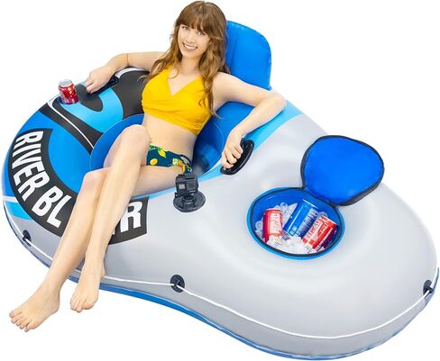 Sunlite Sports Inflatable River Tube Float with Built in Cooler - Heavy Duty River Float Pool Floats Lake Premium Water Tubes for Floating Recreational River Raft Lounge Floaties with 2 Cup Holders in Saudi Arabia