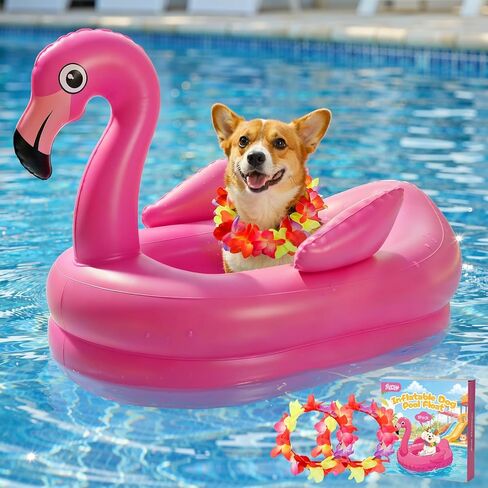 Dog Pool Float, Inflatable Dog Raft, Flamingo Pool Floats for Puppy and Doggies, Flamingo Inflatable Raft with 2 Wreaths for Summer Swimming Beach Lake River Water Party Toys, Magenta in Saudi Arabia