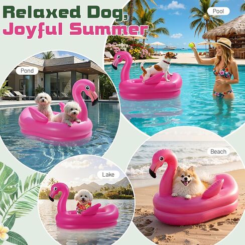 Dog Pool Float, Inflatable Dog Raft, Flamingo Pool Floats for Puppy and Doggies, Flamingo Inflatable Raft with 2 Wreaths for Summer Swimming Beach Lake River Water Party Toys, Magenta in Saudi Arabia