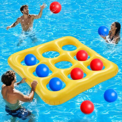 Inflatable Pool Toys Games Set - Tic-Tac-Toe Toss Game Floating Toy with 10 Balls, Outdoor Swimming Water Toys for Kids Adults in Saudi Arabia