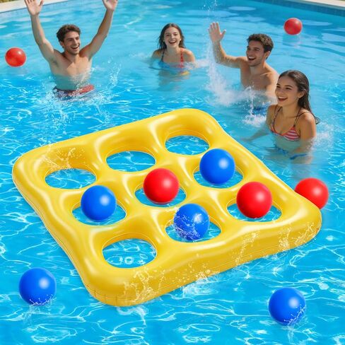 Inflatable Pool Toys Games Set - Tic-Tac-Toe Toss Game Floating Toy with 10 Balls, Outdoor Swimming Water Toys for Kids Adults in Saudi Arabia