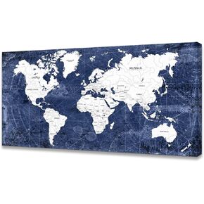 Cao Gen Decor Art WK10175 لوحة فنية جدارية عتيقة لخريطة العالم، طباعة قماشية باللونين الأزرق الداكن والأبيض، عمل فني مخطط بحري قديم لغرفة المعيشة، المكتب، صور كبيرة مؤطرة in Kuwait