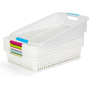 Carperipher 6 Pcs Colorful Plastic Classroom Storage Baskets 15" X 10" X 3",Desktop File Organizer Baskets,Paper Trays with Handle for Classroom, Drawers, Office, Home in Kuwait