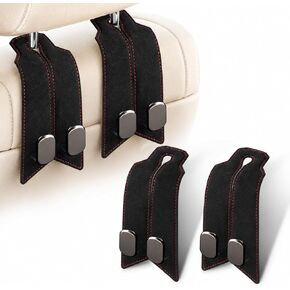 2Pcs Car Headrest Hooks with Premium Leather, Upgraded Double Metal Hooks with Anti-Drop Design, Universal Back Seat Hanger for Bags, Coats, Purses and Groceries (Classic Black) in Saudi Arabia