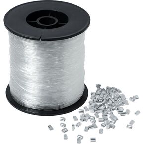 Clear Hanging Wire 0.8mm Up to 75Lbs, 820FT(250m) Heavy Duty Fishing Line, Invisible Nylon Thread with 120 Pcs Aluminum Crimping Loop Sleeves, Clear Picture Hanging Wire in Saudi Arabia