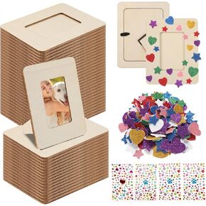 50 Pcs Wooden Picture Frames for Crafts, 2 x 3inch DIY Wood Photo Frame Bulk with Diamond and Foam Stickers for DIY Crafts, Small Unfinished Standing Photo Frame for Home Party Wedding Decor in Saudi Arabia