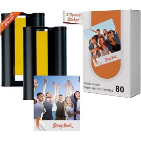Compatible with Liene Amber M110 & M210 3x3″ Photo Paper 80 Sheets & 2 Cartridge, Sticker Paper Adhesive,Instant Photo Paper Only for DHP514/DHP515 Photo Printer for Scrapbook in Saudi Arabia