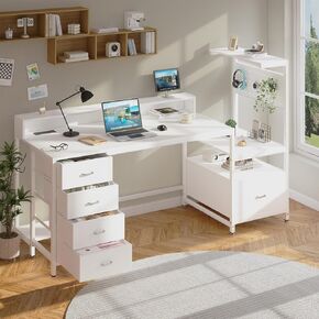 Gaming Desk with Storage Drawers, Computer Desk with Shelves & Charging Station, Corner Writing Table with Pegboard for Small Space, Home Office Desk, Black in Saudi Arabia