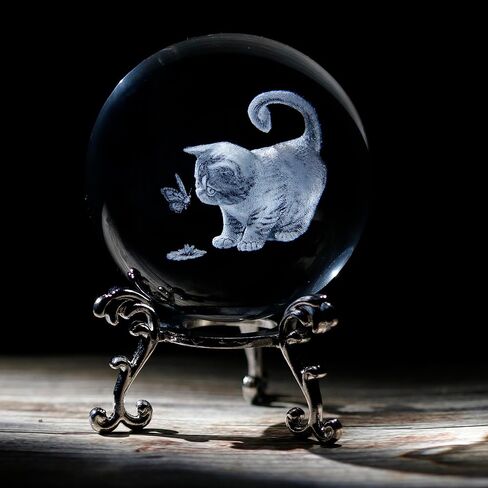 Cat Lover Gifts - 3D Cute Fat Cat Figurines in Crystal Ball Paperweight with Stand - 3D Laser Engraved Crystal Cats and Butterfly - Decorative Kitten Collectibles Kitty Snow Globes Gift - 2.36in in Saudi Arabia