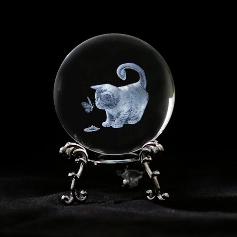 Cat Lover Gifts - 3D Cute Fat Cat Figurines in Crystal Ball Paperweight with Stand - 3D Laser Engraved Crystal Cats and Butterfly - Decorative Kitten Collectibles Kitty Snow Globes Gift - 2.36in in Saudi Arabia
