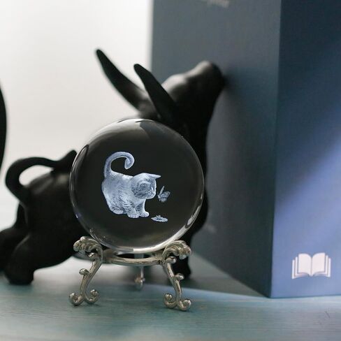 Cat Lover Gifts - 3D Cute Fat Cat Figurines in Crystal Ball Paperweight with Stand - 3D Laser Engraved Crystal Cats and Butterfly - Decorative Kitten Collectibles Kitty Snow Globes Gift - 2.36in in Saudi Arabia
