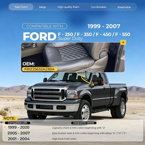 ALMULOO Seat Foam Compatible with 1999-2007 Ford F-250 F-350 Super Duty F-450 F-550 Replacement for F81Z-25632A23-BA Front Left Driver Side Bottom Lower High Back Bucket Seat Cushion Interior Padding in Kuwait