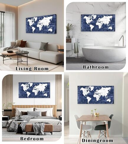 Cao Gen Decor Art WK10175 لوحة فنية جدارية عتيقة لخريطة العالم، طباعة قماشية باللونين الأزرق الداكن والأبيض، عمل فني مخطط بحري قديم لغرفة المعيشة، المكتب، صور كبيرة مؤطرة in Kuwait