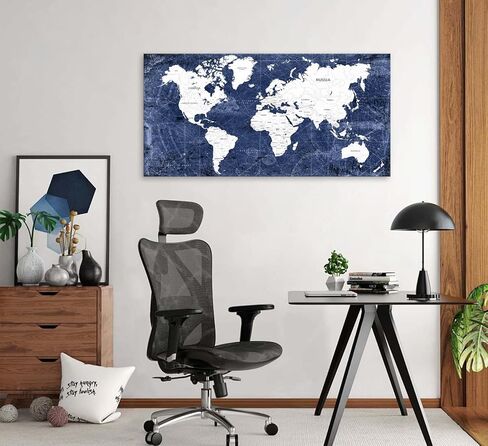 Cao Gen Decor Art WK10175 لوحة فنية جدارية عتيقة لخريطة العالم، طباعة قماشية باللونين الأزرق الداكن والأبيض، عمل فني مخطط بحري قديم لغرفة المعيشة، المكتب، صور كبيرة مؤطرة in Kuwait