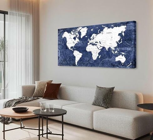 Cao Gen Decor Art WK10175 لوحة فنية جدارية عتيقة لخريطة العالم، طباعة قماشية باللونين الأزرق الداكن والأبيض، عمل فني مخطط بحري قديم لغرفة المعيشة، المكتب، صور كبيرة مؤطرة in Kuwait
