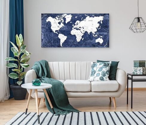 Cao Gen Decor Art WK10175 لوحة فنية جدارية عتيقة لخريطة العالم، طباعة قماشية باللونين الأزرق الداكن والأبيض، عمل فني مخطط بحري قديم لغرفة المعيشة، المكتب، صور كبيرة مؤطرة in Kuwait