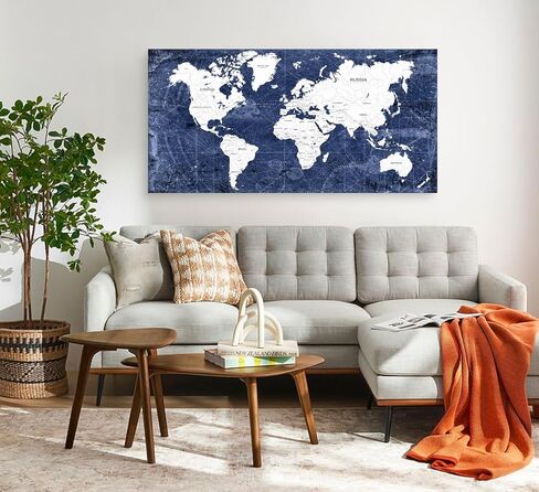 Cao Gen Decor Art WK10175 لوحة فنية جدارية عتيقة لخريطة العالم، طباعة قماشية باللونين الأزرق الداكن والأبيض، عمل فني مخطط بحري قديم لغرفة المعيشة، المكتب، صور كبيرة مؤطرة in Kuwait