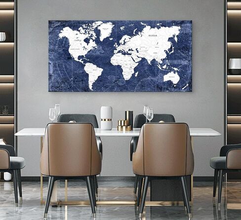 Cao Gen Decor Art WK10175 لوحة فنية جدارية عتيقة لخريطة العالم، طباعة قماشية باللونين الأزرق الداكن والأبيض، عمل فني مخطط بحري قديم لغرفة المعيشة، المكتب، صور كبيرة مؤطرة in Kuwait