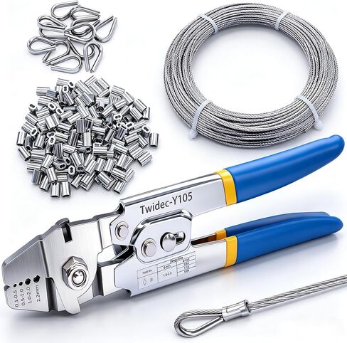 Twidec/Wire Rope Crimping Tool Up To 2.2mm With 240PCS 1/16''Aluminum Crimping Loop Sleeve And 165FT 1/16'' 304 stainless steel Wire Rope 20PCS Wire Rope Thimbles And Wire Rope Cable Cutter Kit in Saudi Arabia
