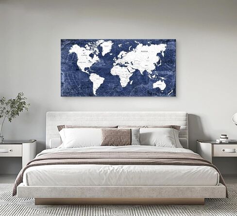 Cao Gen Decor Art WK10175 لوحة فنية جدارية عتيقة لخريطة العالم، طباعة قماشية باللونين الأزرق الداكن والأبيض، عمل فني مخطط بحري قديم لغرفة المعيشة، المكتب، صور كبيرة مؤطرة in Kuwait