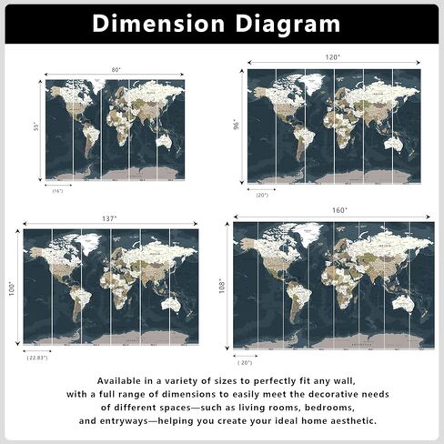 HOEDDND-Blue خريطة العالم خلفية جدارية قابلة للتقشير واللصق لغرفة نوم الأطفال مقاس 80 بوصة × 55 بوصة in Kuwait