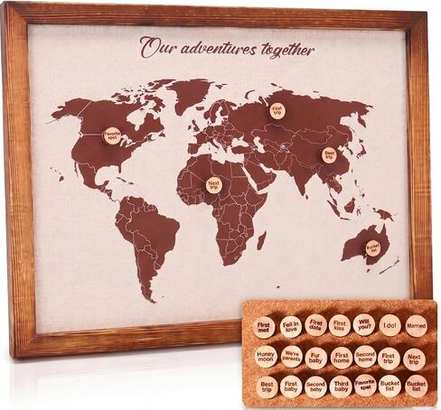 World Travel Map with 21 Pins, Anniversary Wedding Gift Idea for Wife or Husband, Push Pin Travel Tracker Map for Him or Her, Romantic Couple Gift to Mark Places We’ve Been in Saudi Arabia