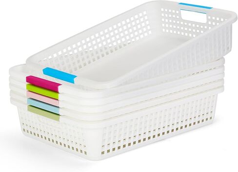Carperipher 6 Pcs Colorful Plastic Classroom Storage Baskets 15" X 10" X 3",Desktop File Organizer Baskets,Paper Trays with Handle for Classroom, Drawers, Office, Home in Kuwait