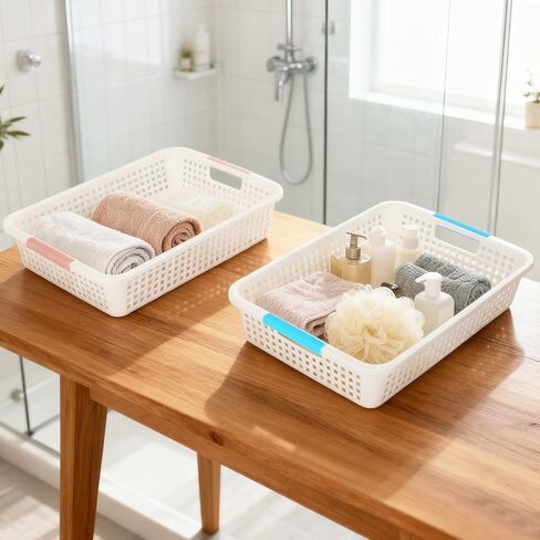 Carperipher 6 Pcs Colorful Plastic Classroom Storage Baskets 15" X 10" X 3",Desktop File Organizer Baskets,Paper Trays with Handle for Classroom, Drawers, Office, Home in Kuwait