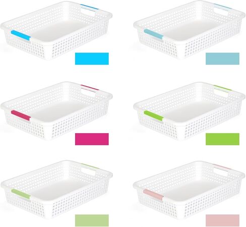 Carperipher 6 Pcs Colorful Plastic Classroom Storage Baskets 15" X 10" X 3",Desktop File Organizer Baskets,Paper Trays with Handle for Classroom, Drawers, Office, Home in Kuwait