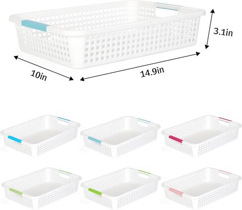 Carperipher 6 Pcs Colorful Plastic Classroom Storage Baskets 15" X 10" X 3",Desktop File Organizer Baskets,Paper Trays with Handle for Classroom, Drawers, Office, Home in Kuwait