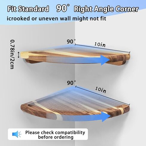 Floating Corner Shelve, 10 Inch Acacia Wood Corner Shelf Set of 2, Corner Shelf Wall Mounted for Living Room, Bedroom, Bathroom, Office, Kitchen (Acacia Wood) in Saudi Arabia