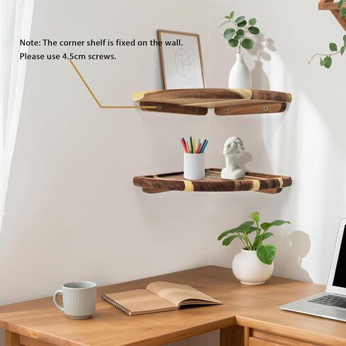Floating Corner Shelve, 10 Inch Acacia Wood Corner Shelf Set of 2, Corner Shelf Wall Mounted for Living Room, Bedroom, Bathroom, Office, Kitchen (Acacia Wood) in Saudi Arabia