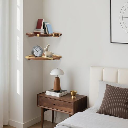 Floating Corner Shelve, 10 Inch Acacia Wood Corner Shelf Set of 2, Corner Shelf Wall Mounted for Living Room, Bedroom, Bathroom, Office, Kitchen (Acacia Wood) in Saudi Arabia