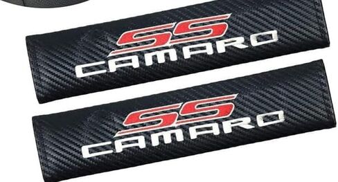Car Seat Belt Pads, Pair of 2, Black Leather, Embroidered Camaro SS Emblem, Fits Camaro in Kuwait