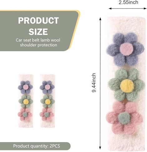 2 PCS Car Seat Belt Cover, Cute Flower Seat Strap Pads, 9.4" x 2.5" Soft Plush Safety Seatbelt Cushion, Universal Flower Car Accessories for Adults and Kids (Purple)​ in Saudi Arabia