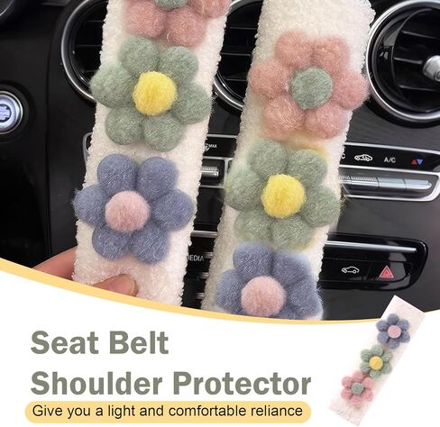 2 PCS Car Seat Belt Cover, Cute Flower Seat Strap Pads, 9.4" x 2.5" Soft Plush Safety Seatbelt Cushion, Universal Flower Car Accessories for Adults and Kids (Purple)​ in Saudi Arabia