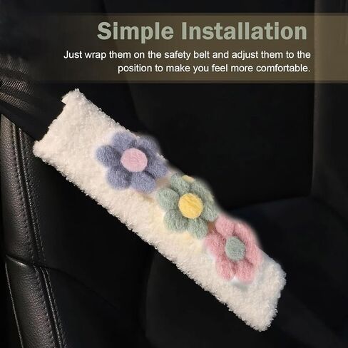2 PCS Car Seat Belt Cover, Cute Flower Seat Strap Pads, 9.4" x 2.5" Soft Plush Safety Seatbelt Cushion, Universal Flower Car Accessories for Adults and Kids (Purple)​ in Saudi Arabia